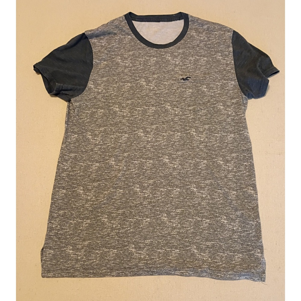 Hollister Mens Gray Space Dye Pocket T-Shirt Navy Blue Short Sleeve Crew Neck S
